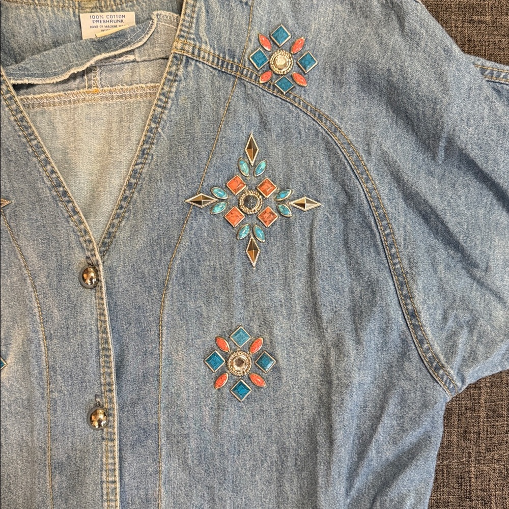 🌸 Vintage BINGO! BINGO! Denim Embellished Western Shirt — Made in USA - Picture 5 of 6